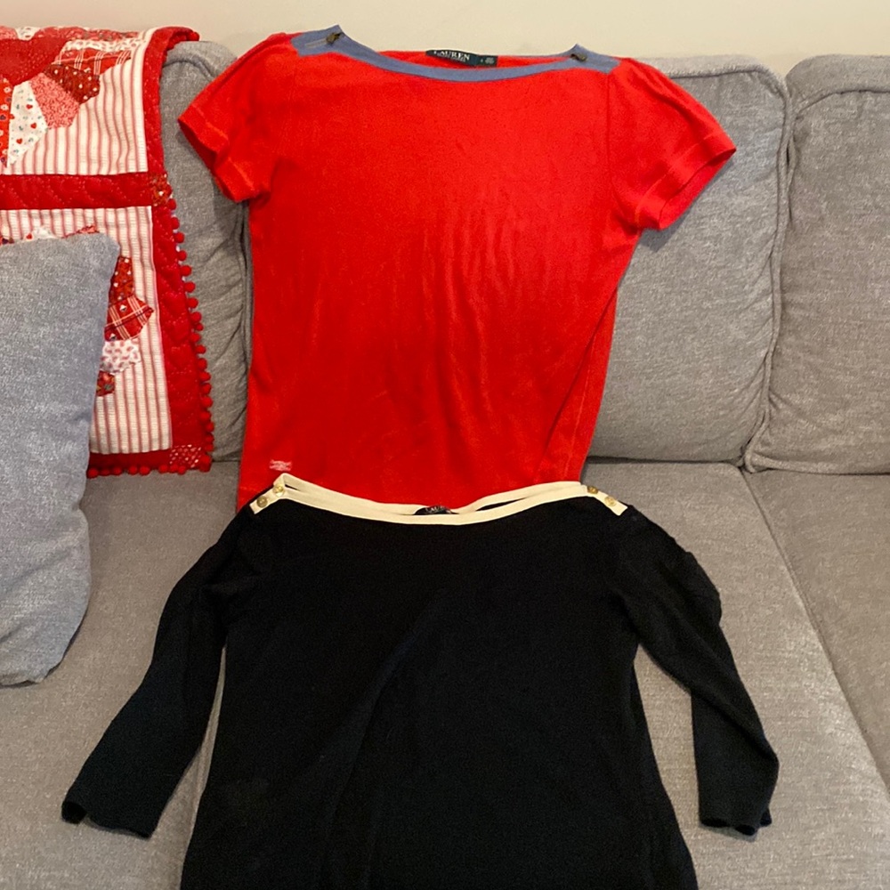 Ralph Lauren Women’s Tops Red Short Sleeve & Black Long Sleeve Sz L